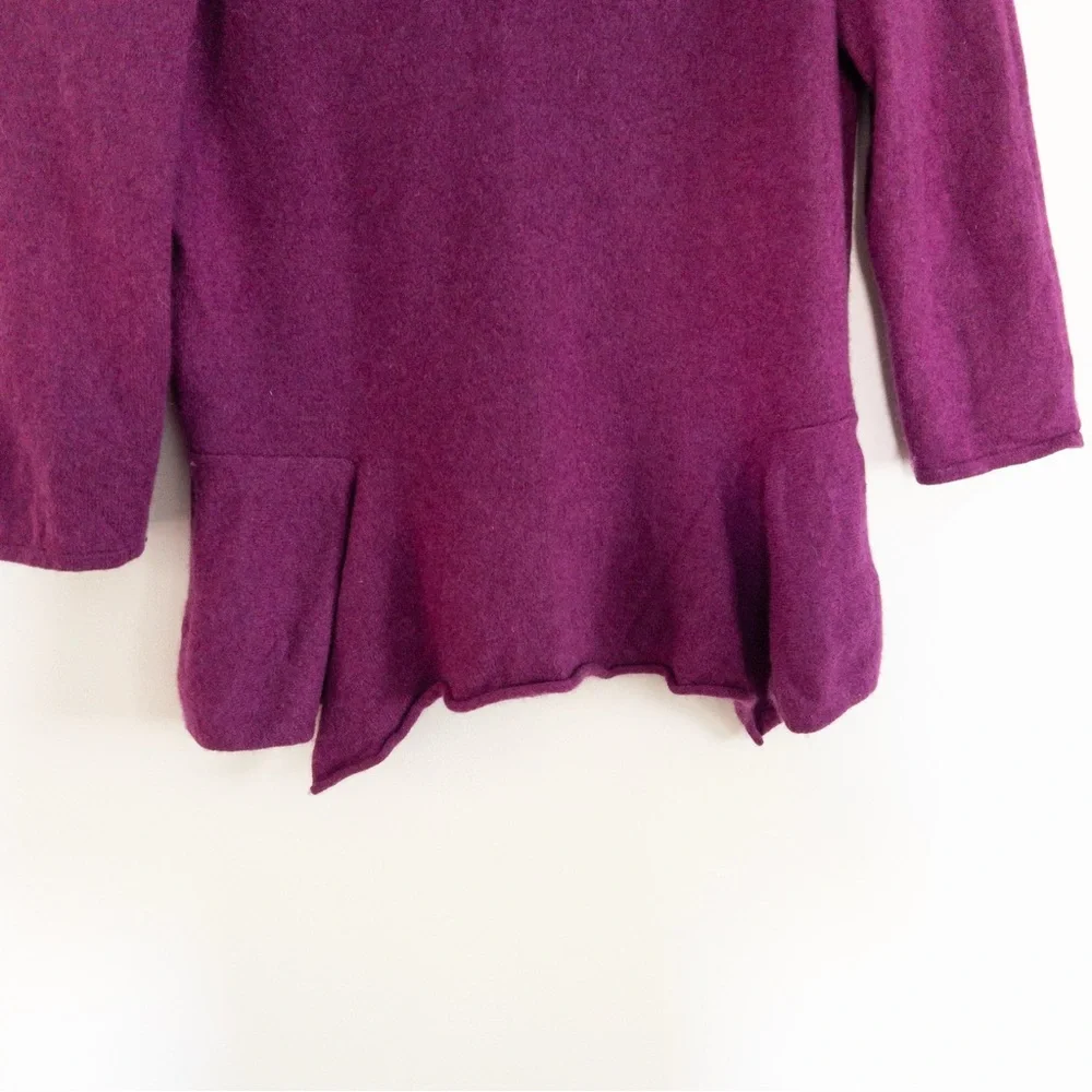 Forte Cashmere Magenta Purple Pink Handkerchief Peplum Hem Sweater Small